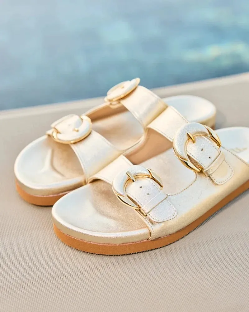 Camellia Vegan Leather Sandals | Gold