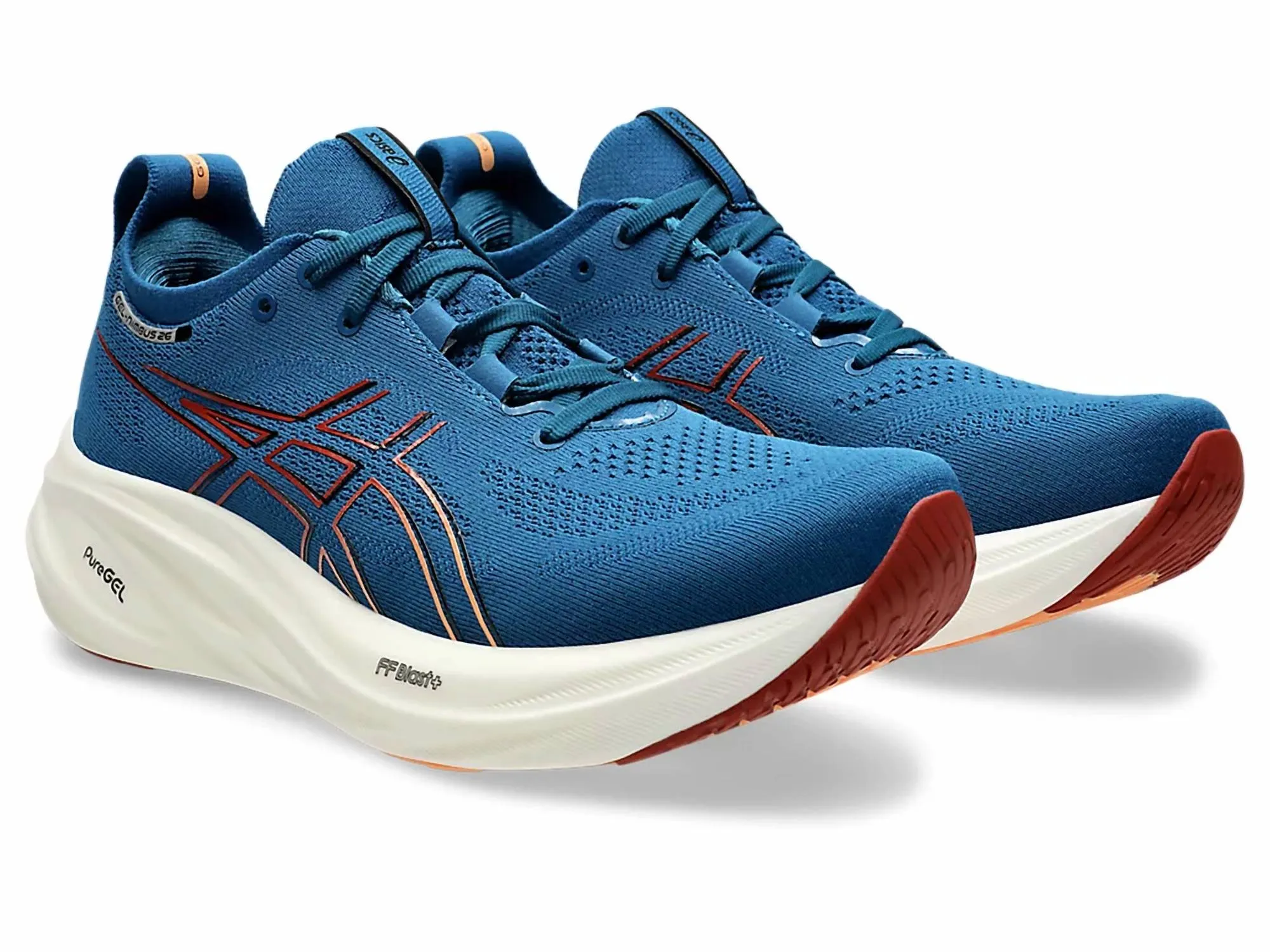 Men's Gel Nimbus 26 Running Shoes In Rich Navy/faded Orange
