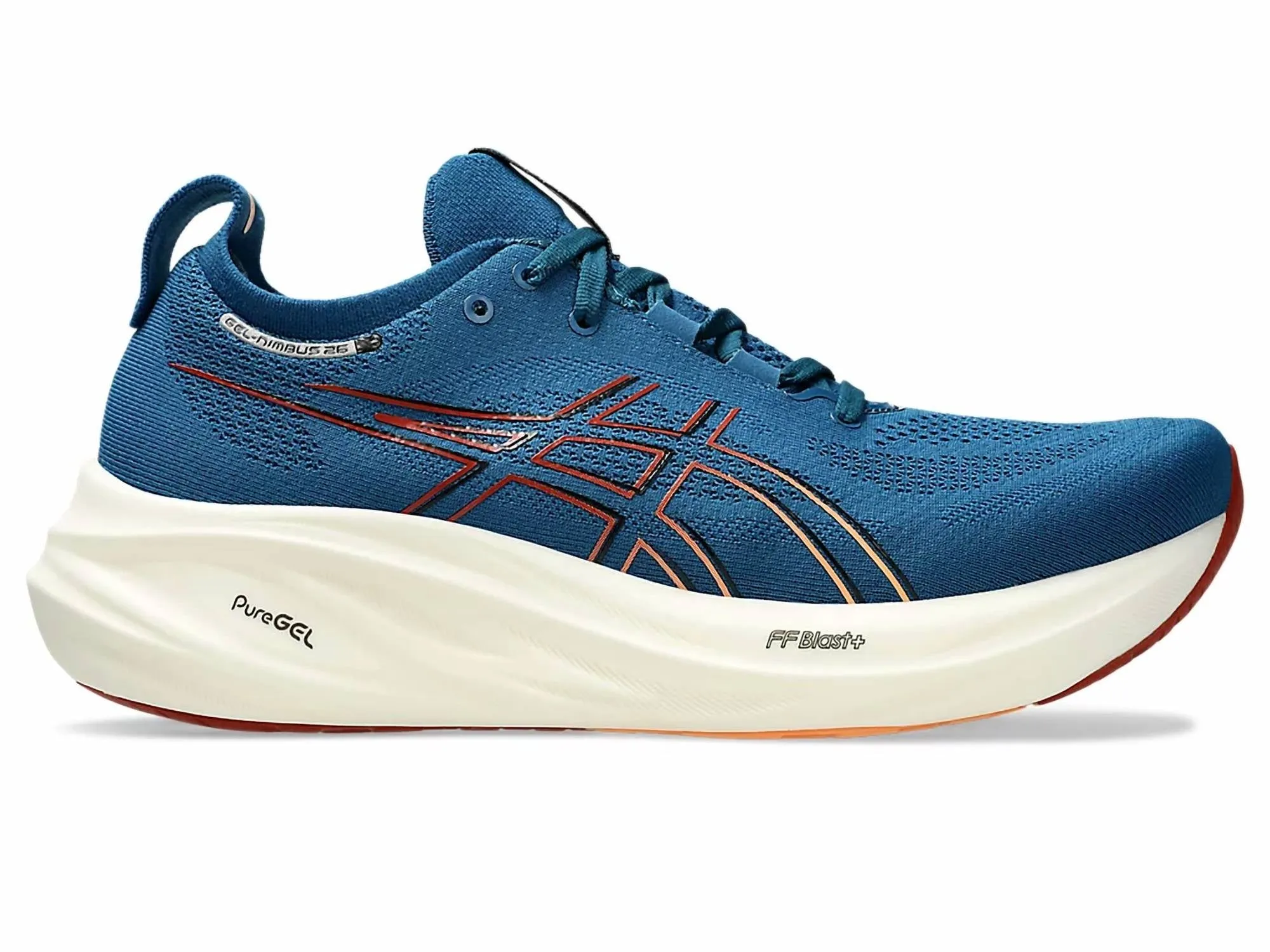 Men's Gel Nimbus 26 Running Shoes In Rich Navy/faded Orange