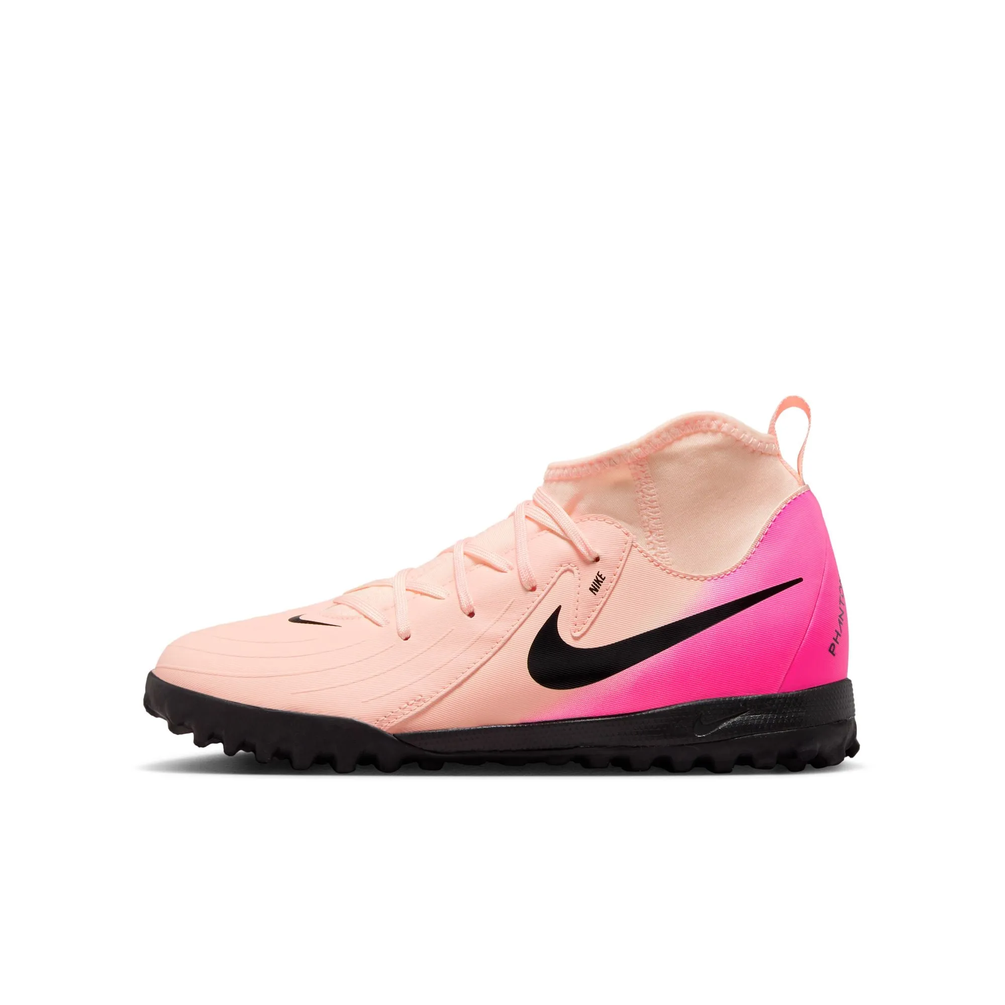 Nike Junior Phantom Luna II Academy TF Turf Soccer Cleats - Crimson Tint/Black-Pink Blast
