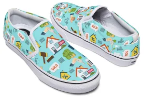 Real Estate Pattern Turquoise Slip-On Shoes