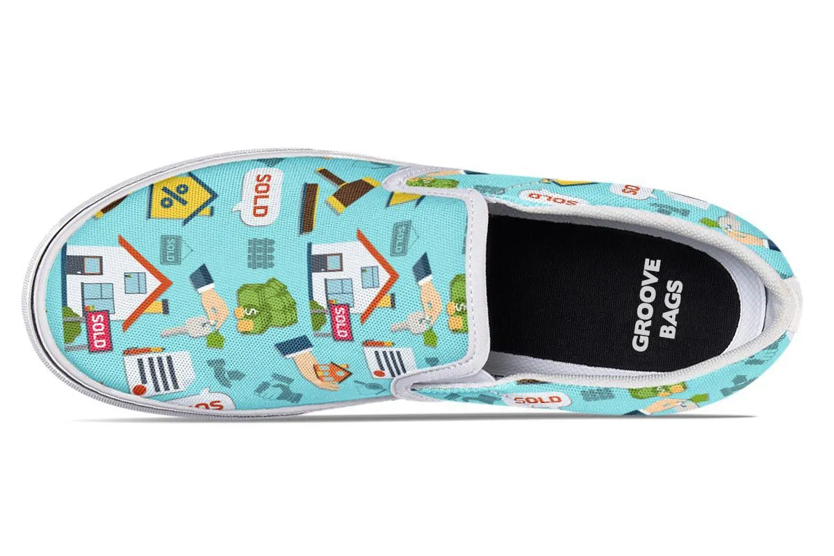 Real Estate Pattern Turquoise Slip-On Shoes