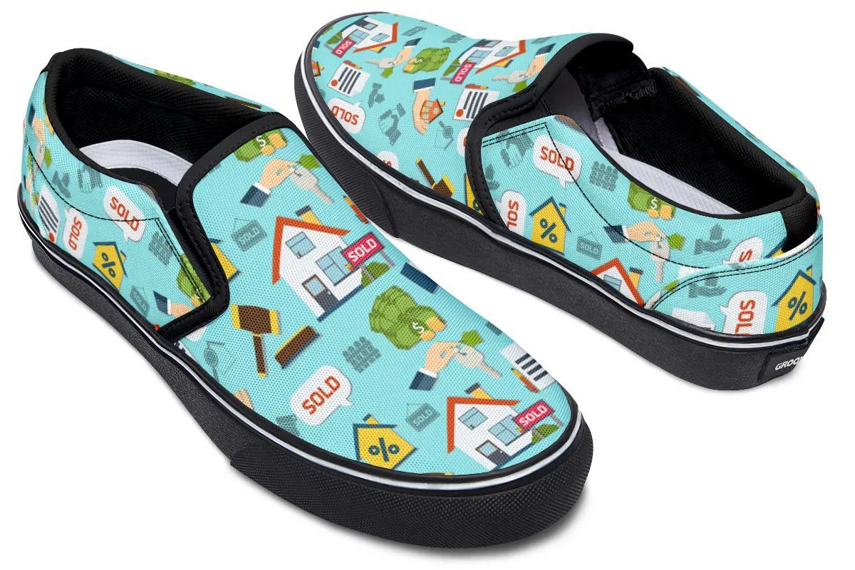 Real Estate Pattern Turquoise Slip-On Shoes