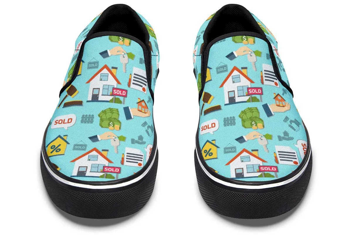 Real Estate Pattern Turquoise Slip-On Shoes