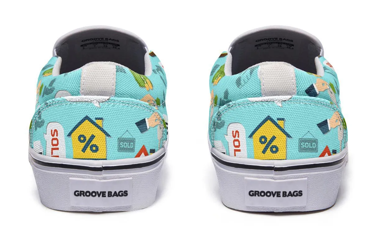 Real Estate Pattern Turquoise Slip-On Shoes