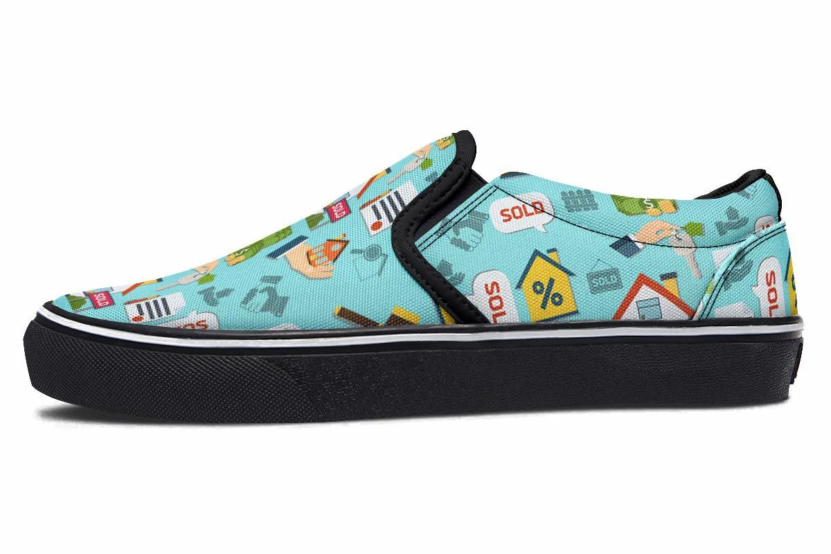 Real Estate Pattern Turquoise Slip-On Shoes