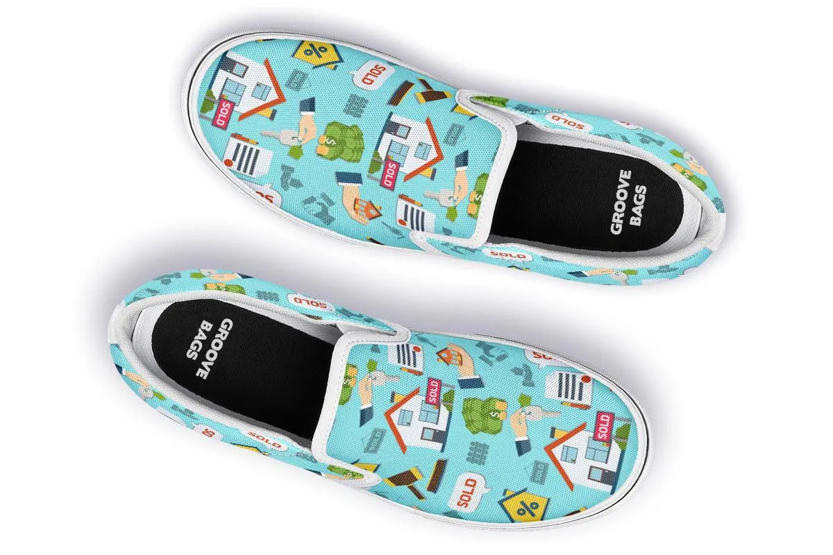 Real Estate Pattern Turquoise Slip-On Shoes