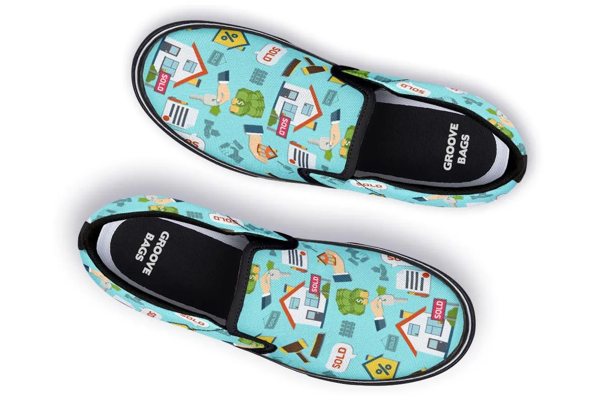 Real Estate Pattern Turquoise Slip-On Shoes