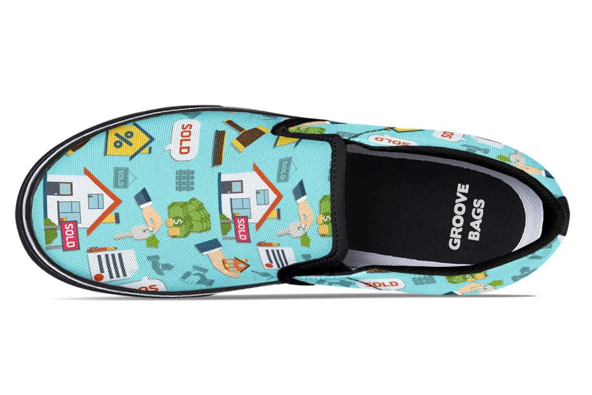 Real Estate Pattern Turquoise Slip-On Shoes