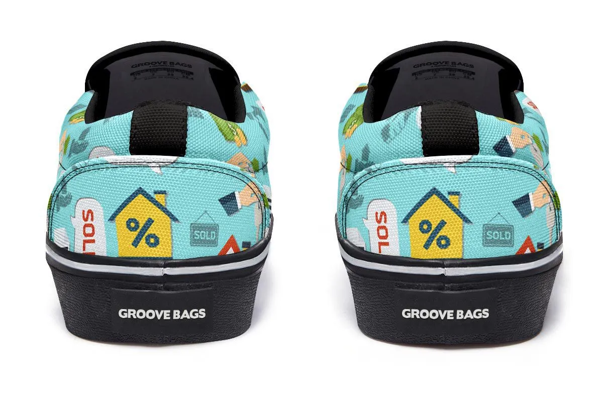 Real Estate Pattern Turquoise Slip-On Shoes