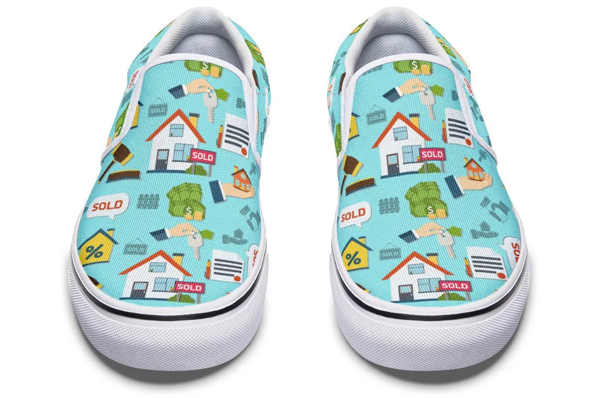 Real Estate Pattern Turquoise Slip-On Shoes