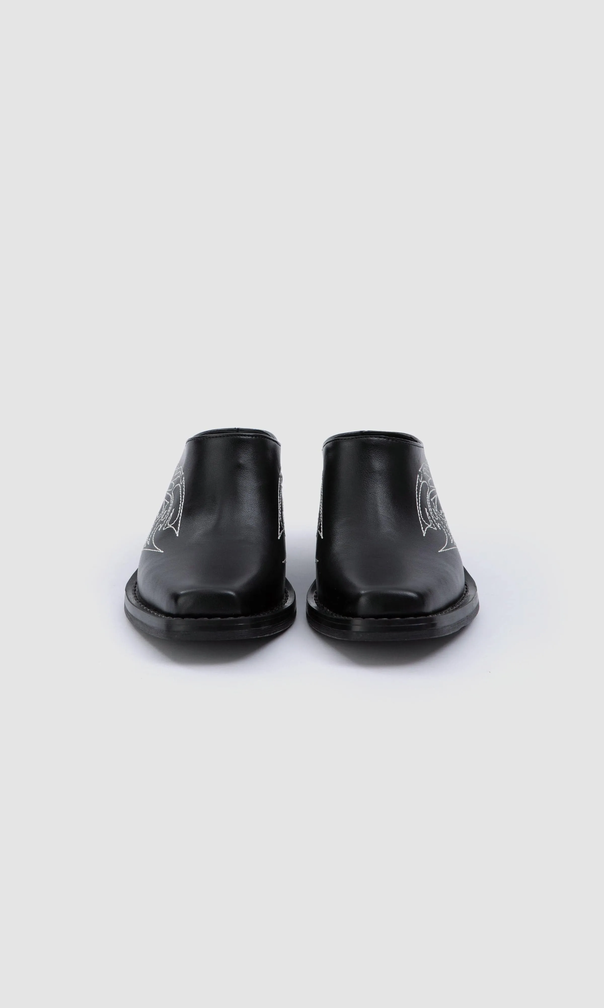 Regan Vegan Apple Leather Western Mules | Black