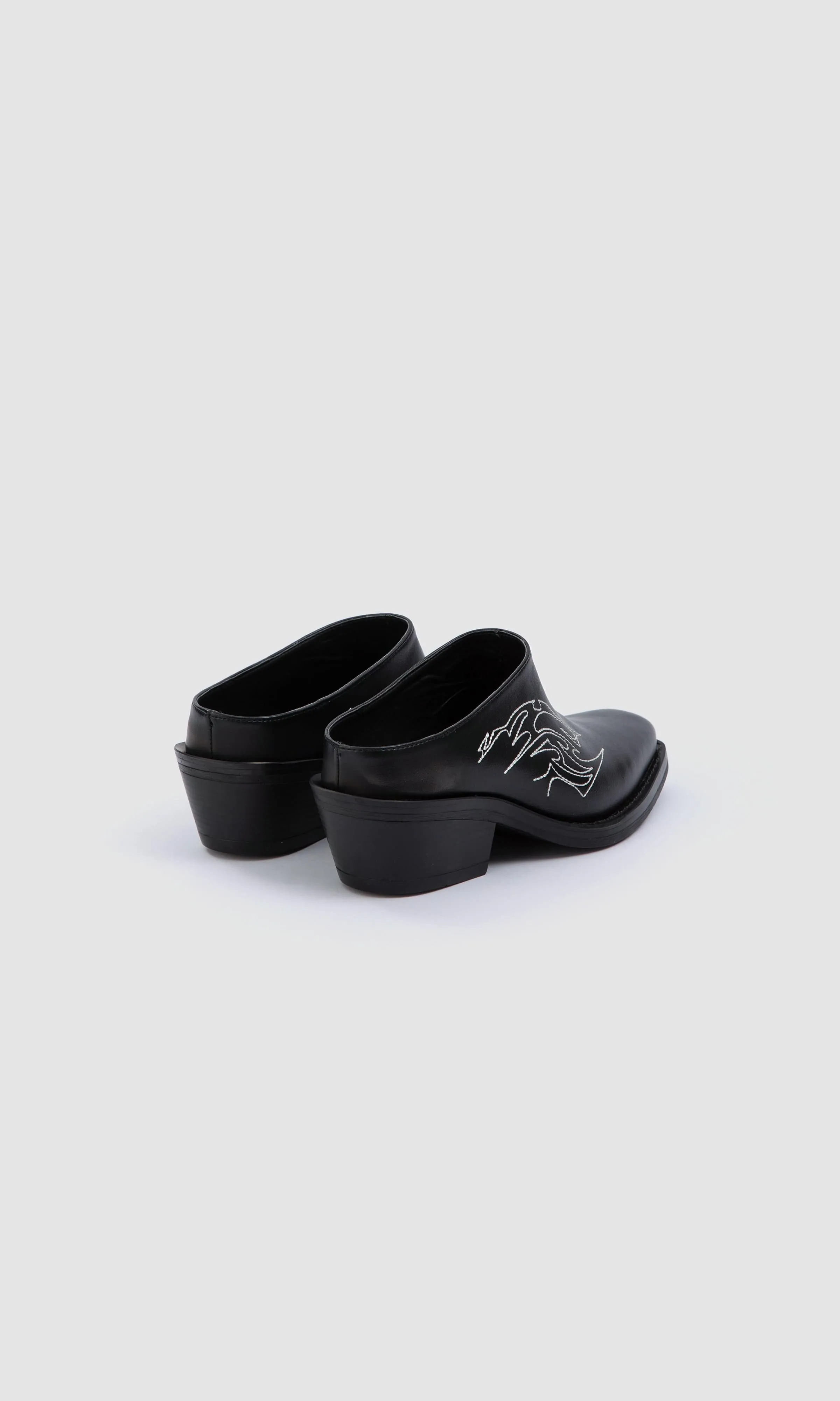 Regan Vegan Apple Leather Western Mules | Black