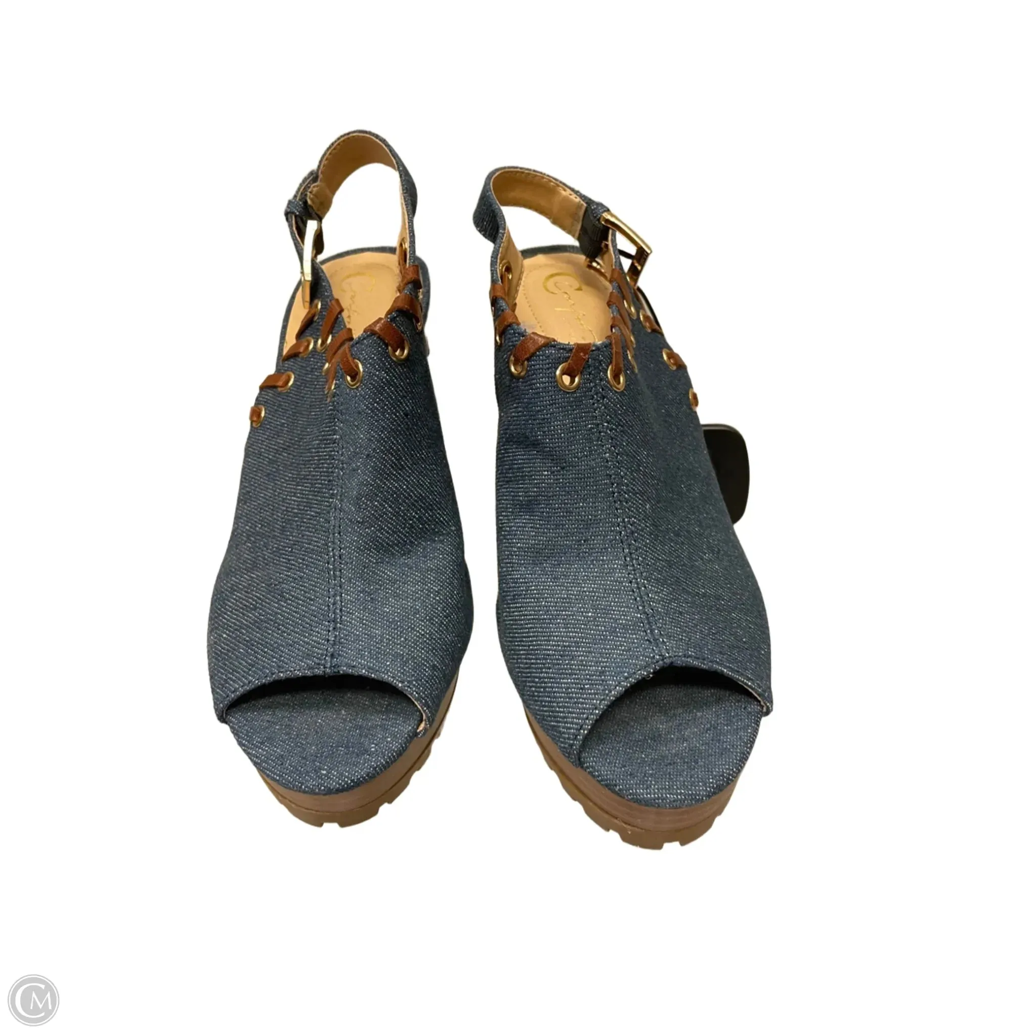 Shoes Heels Block By Cato In Blue Denim, Size: 7.5