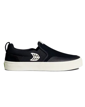 Slip On Skate Pro Shoes in Black Suede & Ivory Logo