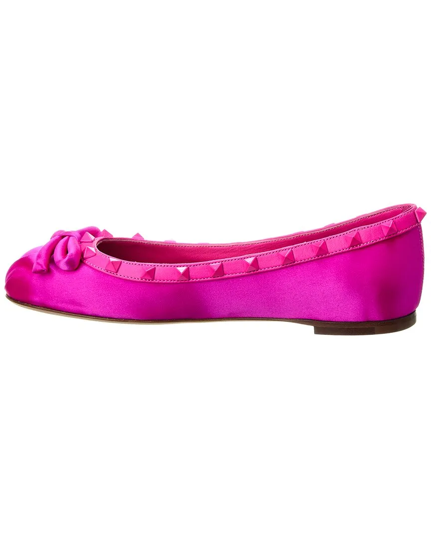 Valentino Rockstud Satin & Leather Ballerina Flat