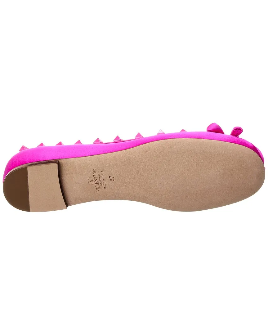 Valentino Rockstud Satin & Leather Ballerina Flat